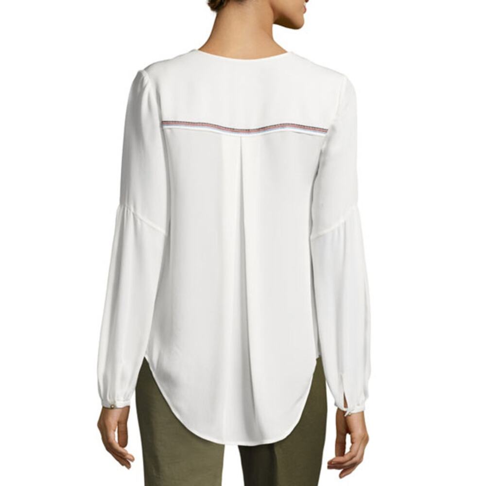 Veronica Beard Dream Long Sleeve Embroidered Silk Blouse Off White - Picture 6 of 12